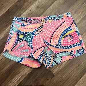 Lilly Pulitzer Adie Shorts Size 00 Multi Tile Wave Textured 100% Cotton 4”Inseam